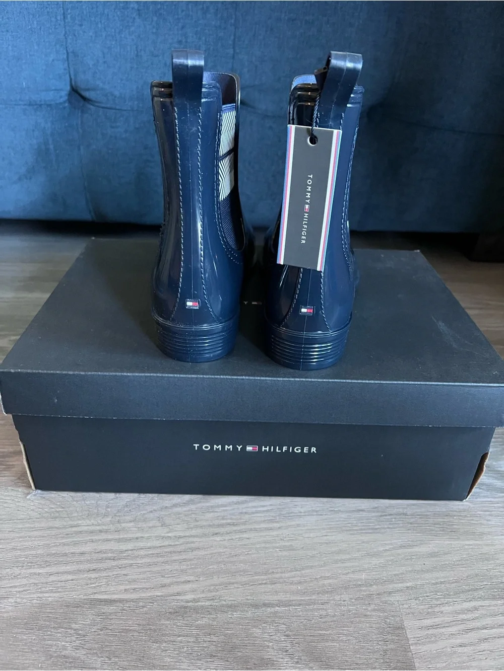 NWT Tommy Hilfiger Navy Blue Chelsea Rain Boots with Chevron Detail